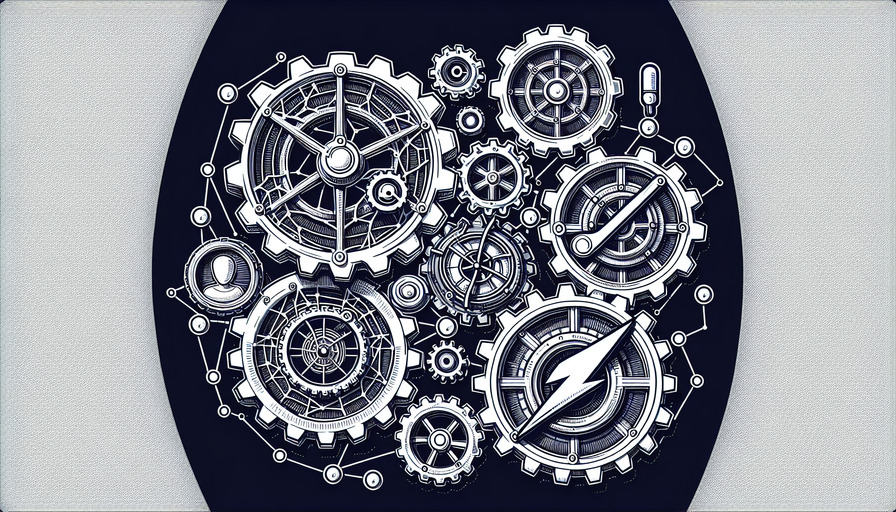 Illustration of interconnected gears representing technical SEO